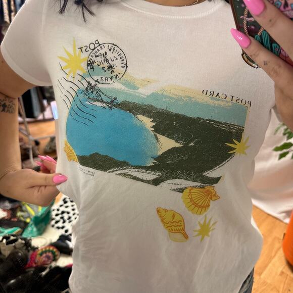 NWT Anthropologie Maeve Postcard Graphic T-Shirt White Size XS - Picture 4 of 6